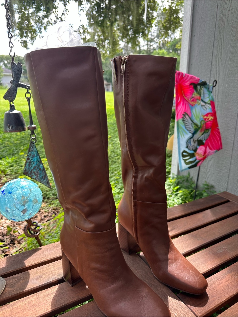 Calvin Klein Brown Knee-High Block Heel Boots